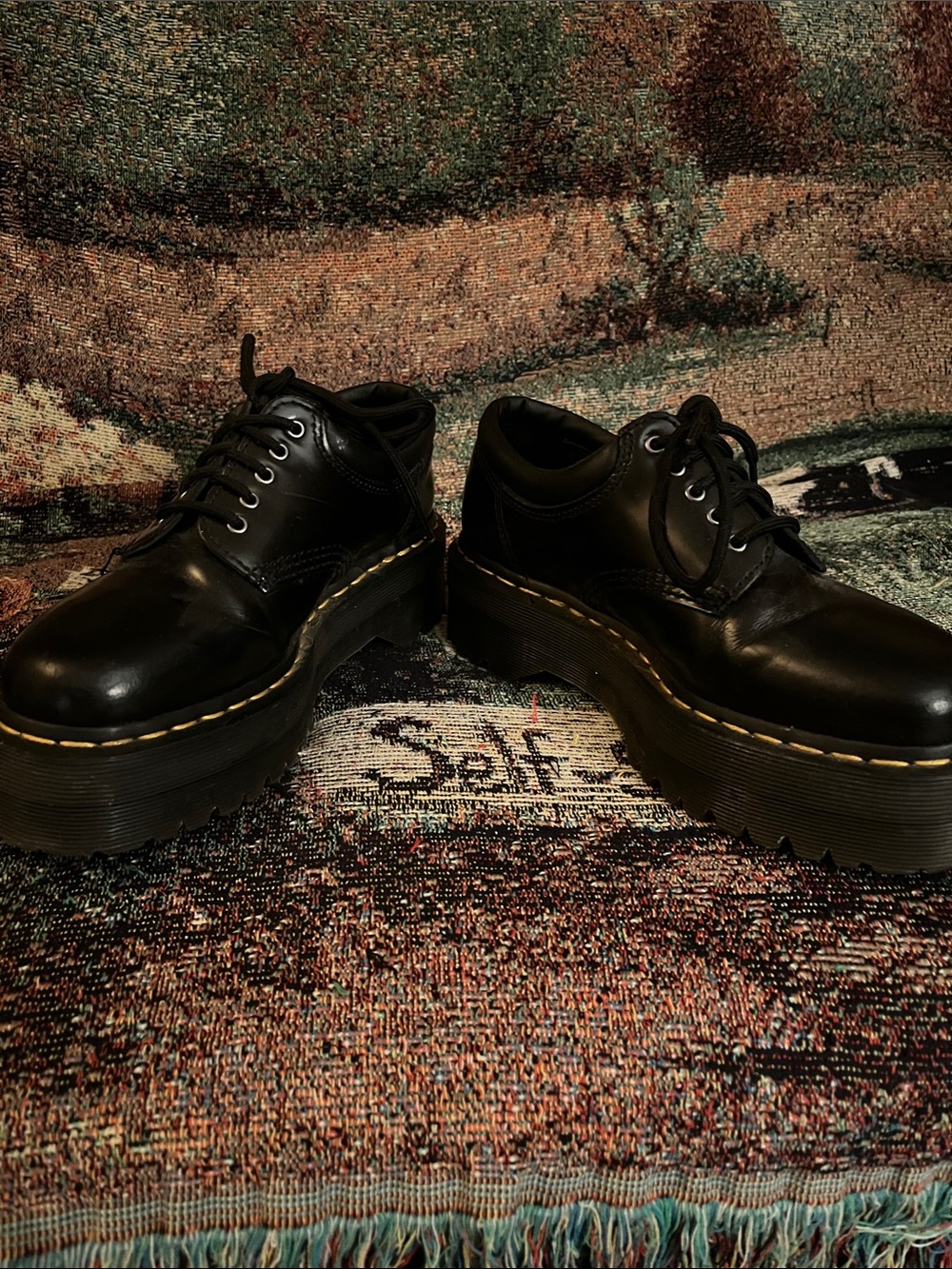 Dr. Martens Black Leather Platform Lace-Up Oxfords - Picture 2 of 6